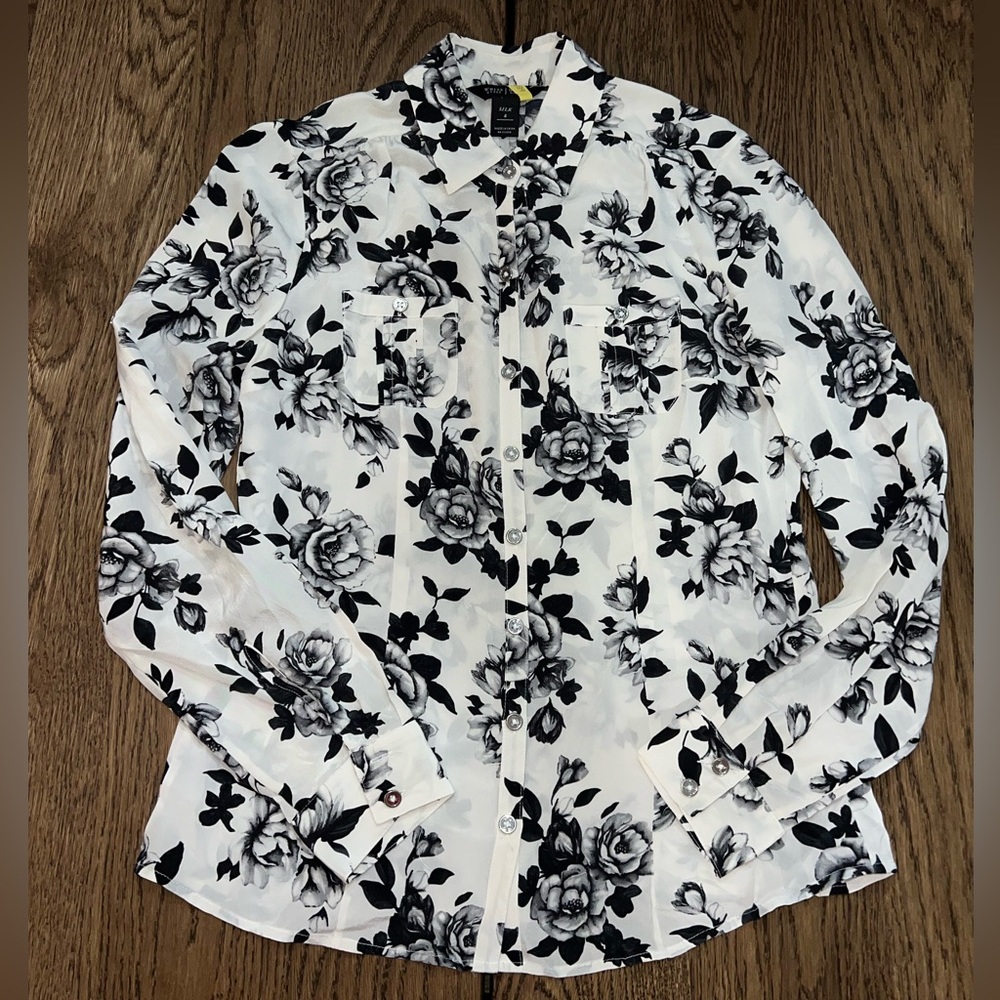 WHBM floral silk button down blouse SZ 4